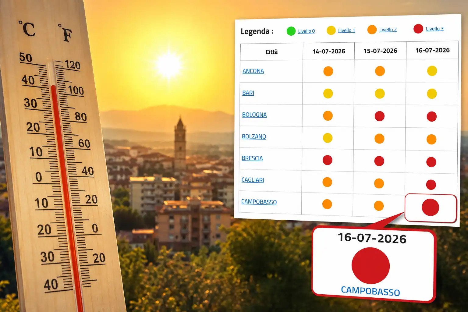 Il caldo alza il livello d'allerta: giovedì Campobasso da bollino rosso