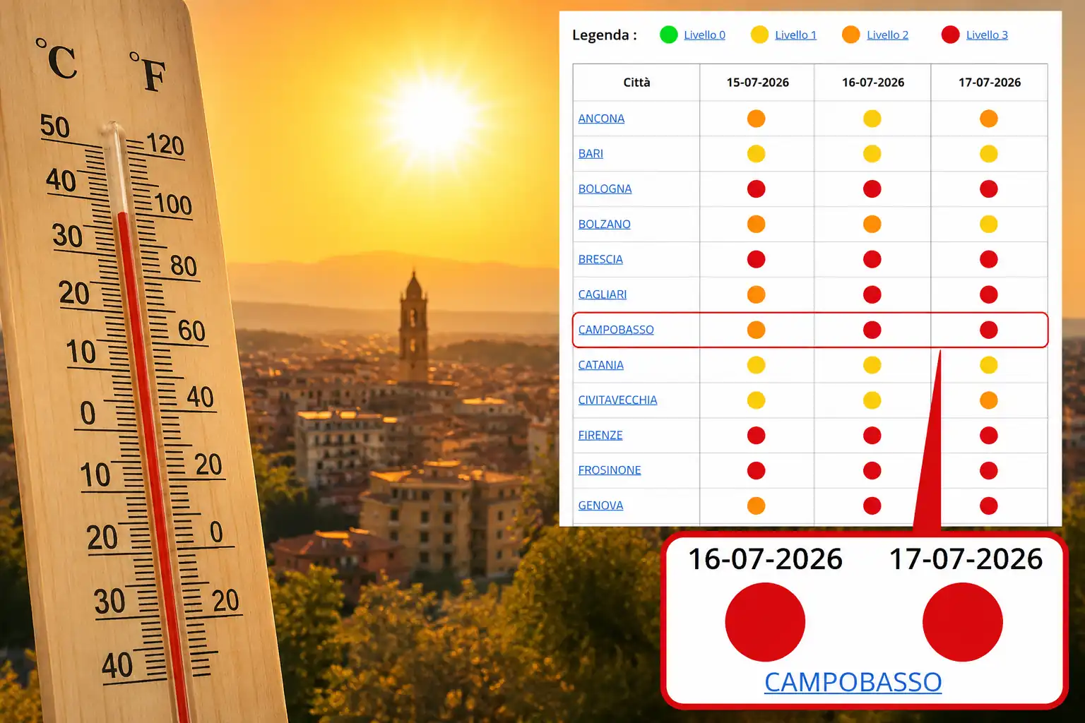 Caldo, Campobasso da bollino rosso per due giorni: allerta fino a venerdì