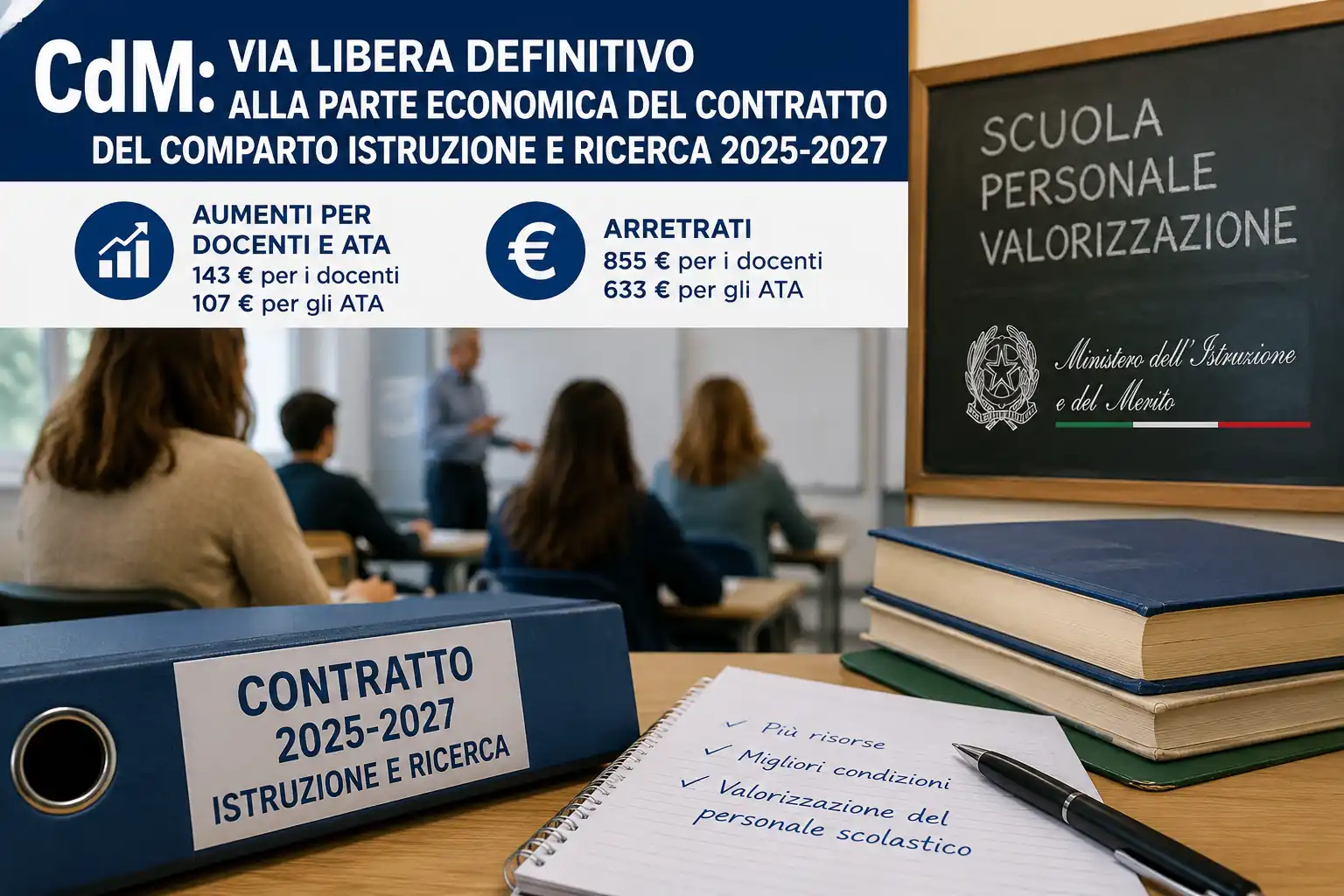 Contratto scuola, via libera del CdM: per docenti e Ata in arrivo aumenti e arretrati