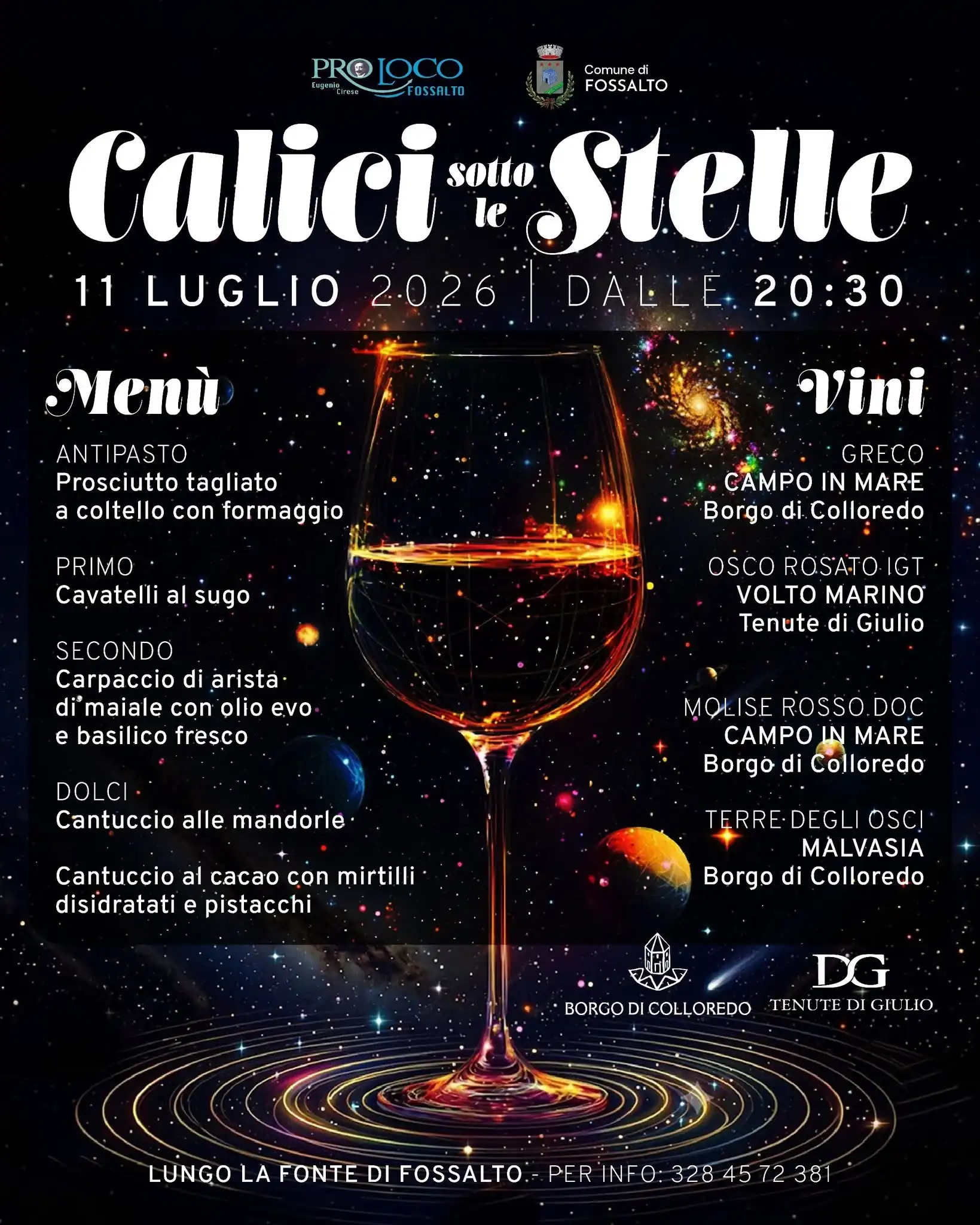 Torna a Fossalto "Calici sotto le stelle": sapori e vini del Molise protagonisti